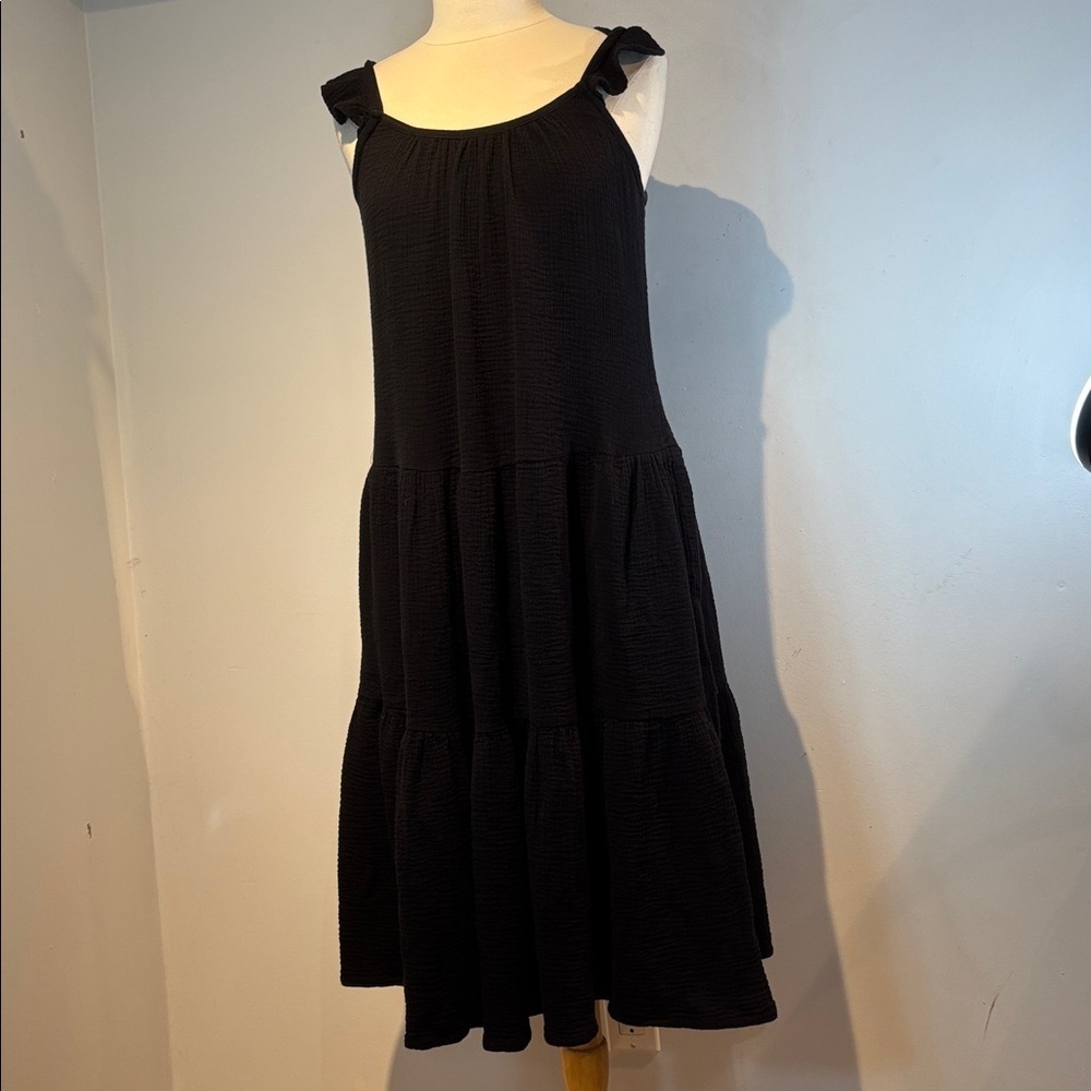Thursday’s Tiered Cotton Gauze Maxi Dress black size large - Picture 3 of 16